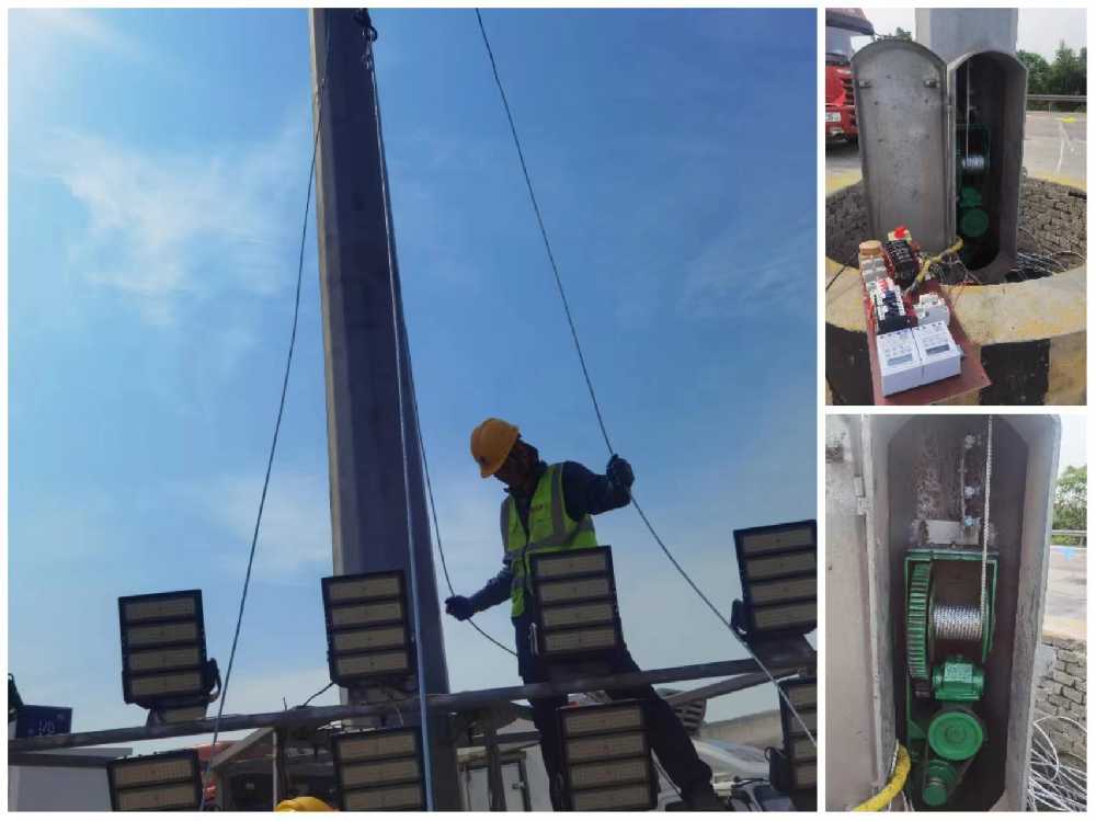 江川区京哈高速服务区改造高杆灯安装现场
